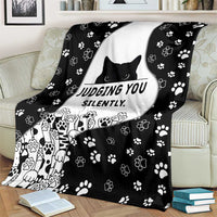 Judging You Silently Blanket Black Cat Playful Monochrome Paw Print
