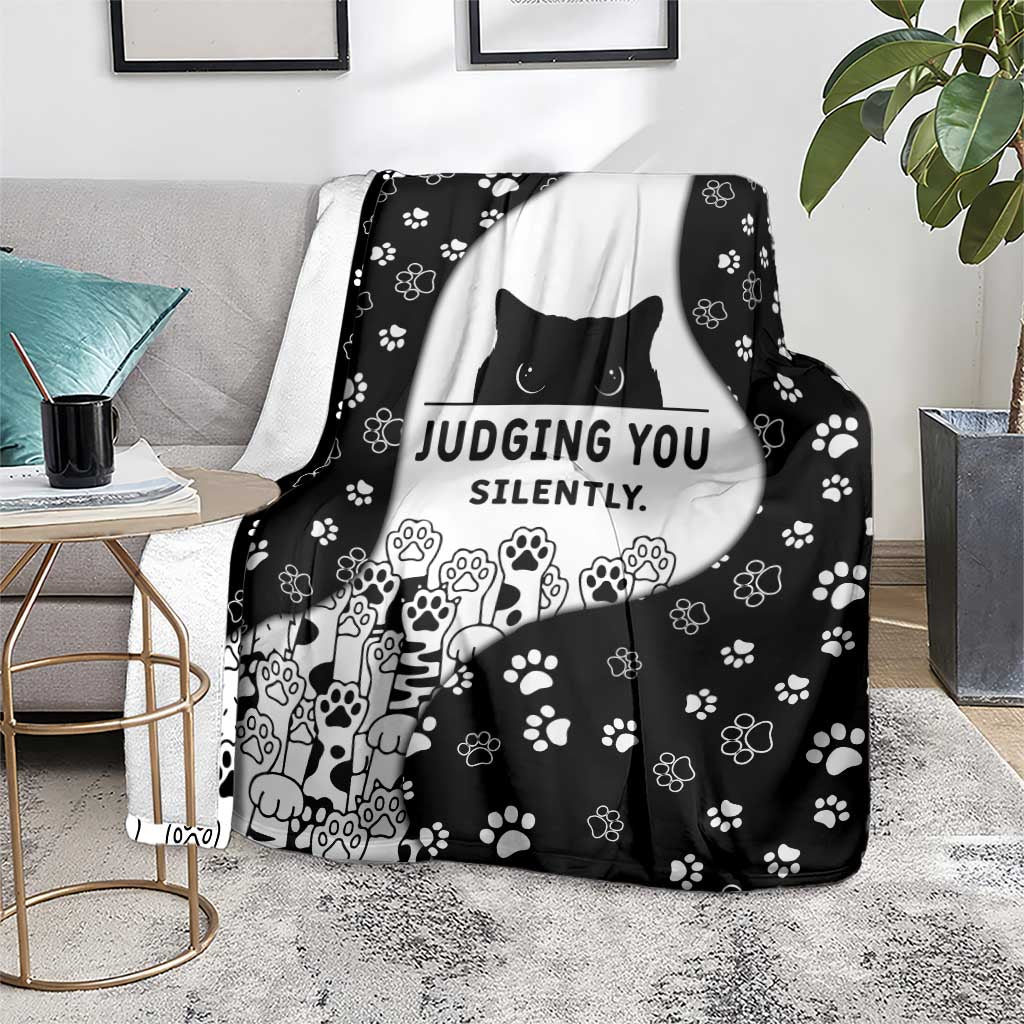 Judging You Silently Blanket Black Cat Playful Monochrome Paw Print
