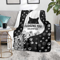 Judging You Silently Blanket Black Cat Playful Monochrome Paw Print