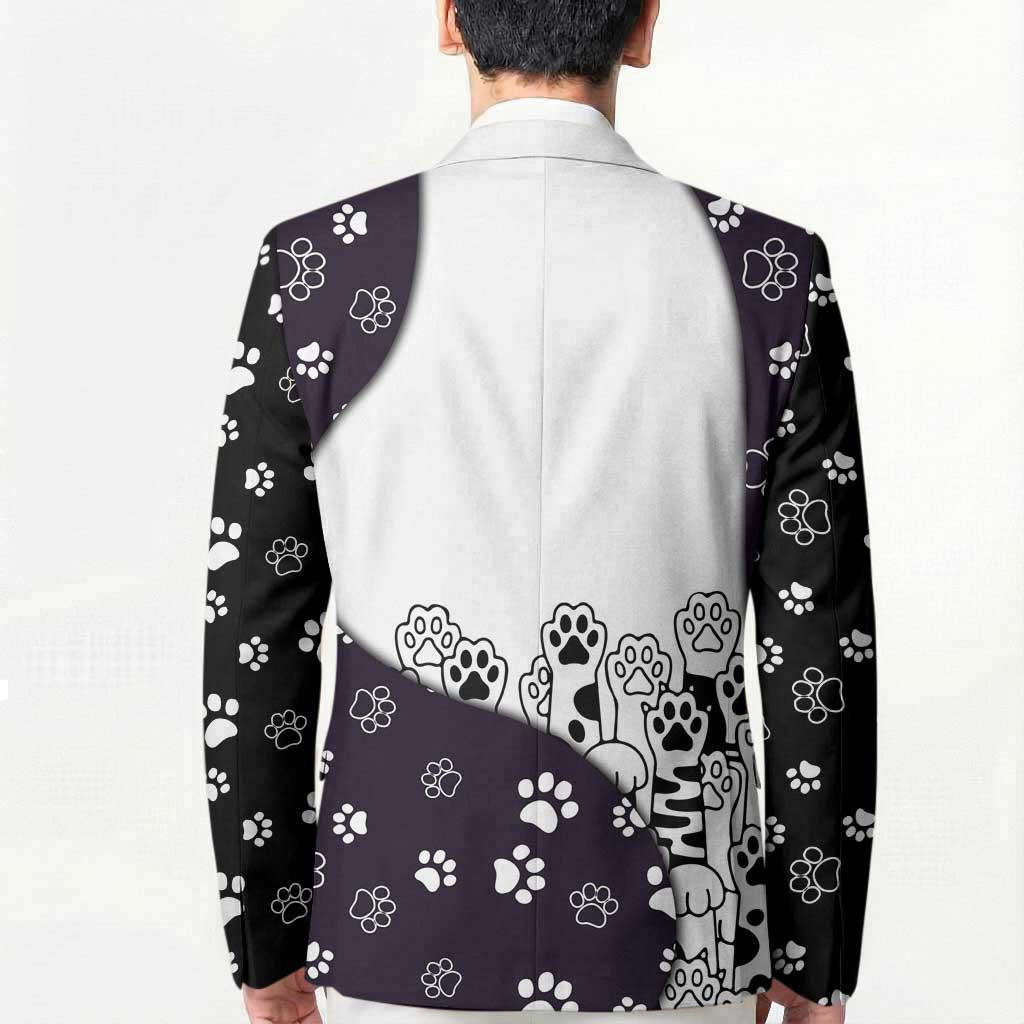 Judging You Silently Blazer Black Cat Playful Monochrome Paw Print