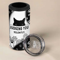 Judging You Silently 4 in 1 Can Cooler Tumbler Black Cat Playful Monochrome Paw Print