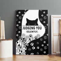 Judging You Silently Canvas Wall Art Black Cat Playful Monochrome Paw Print
