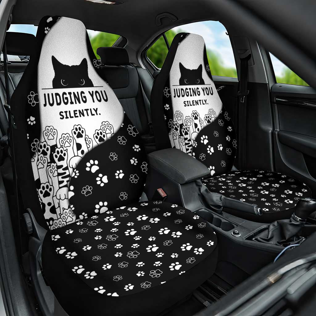 Judging You Silently Car Seat Cover Black Cat Playful Monochrome Paw Print