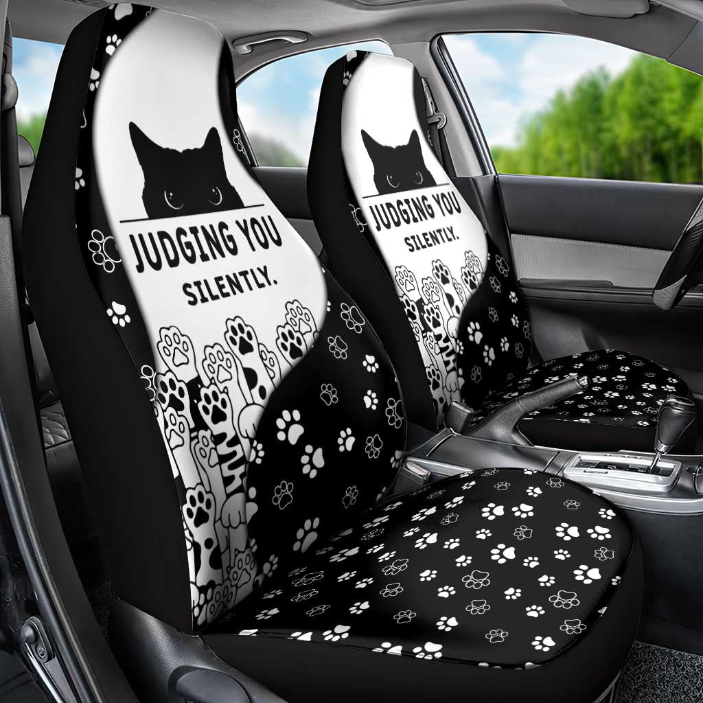 Judging You Silently Car Seat Cover Black Cat Playful Monochrome Paw Print