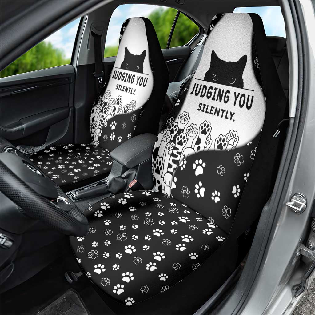Judging You Silently Car Seat Cover Black Cat Playful Monochrome Paw Print