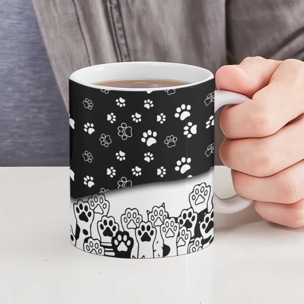 Judging You Silently Ceramic Mug Black Cat Playful Monochrome Paw Print