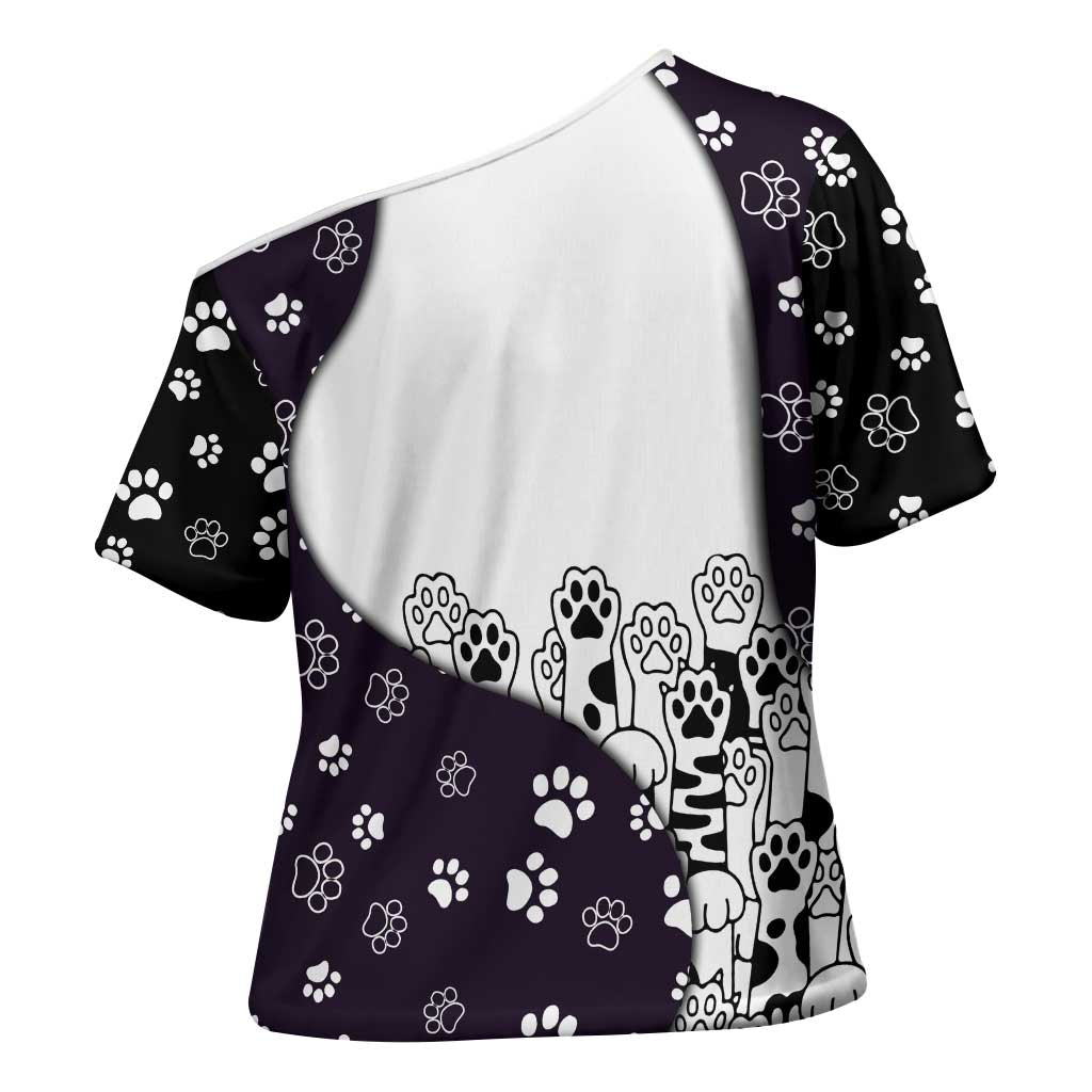 Judging You Silently Cross Shoulder Shirt Black Cat Playful Monochrome Paw Print