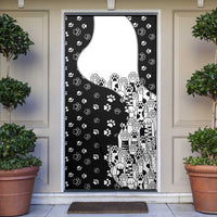 Judging You Silently Door Cover Black Cat Playful Monochrome Paw Print