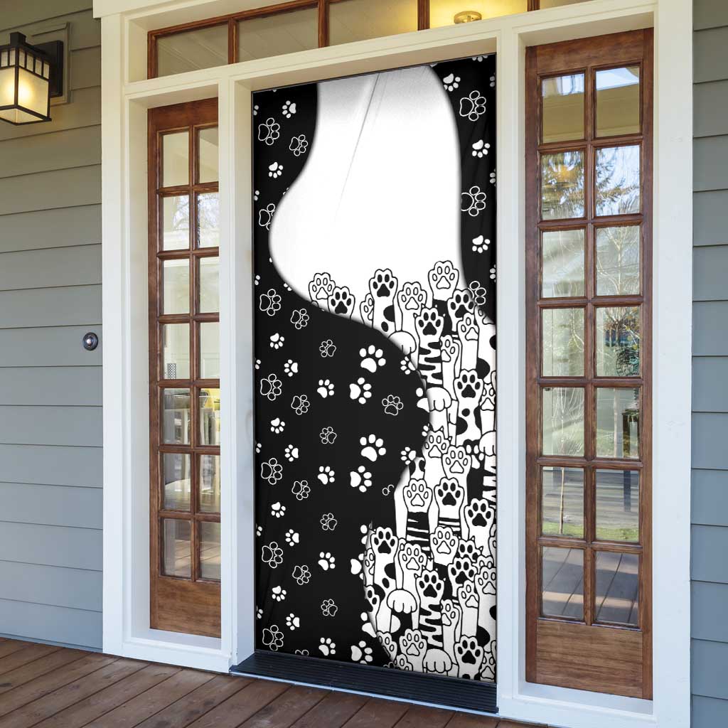 Judging You Silently Door Cover Black Cat Playful Monochrome Paw Print