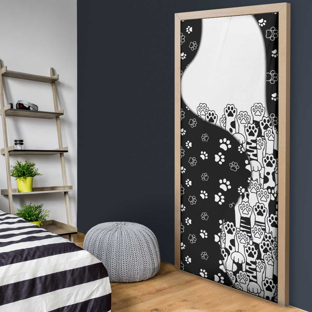 Judging You Silently Door Cover Black Cat Playful Monochrome Paw Print