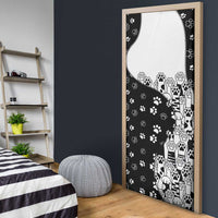 Judging You Silently Door Cover Black Cat Playful Monochrome Paw Print