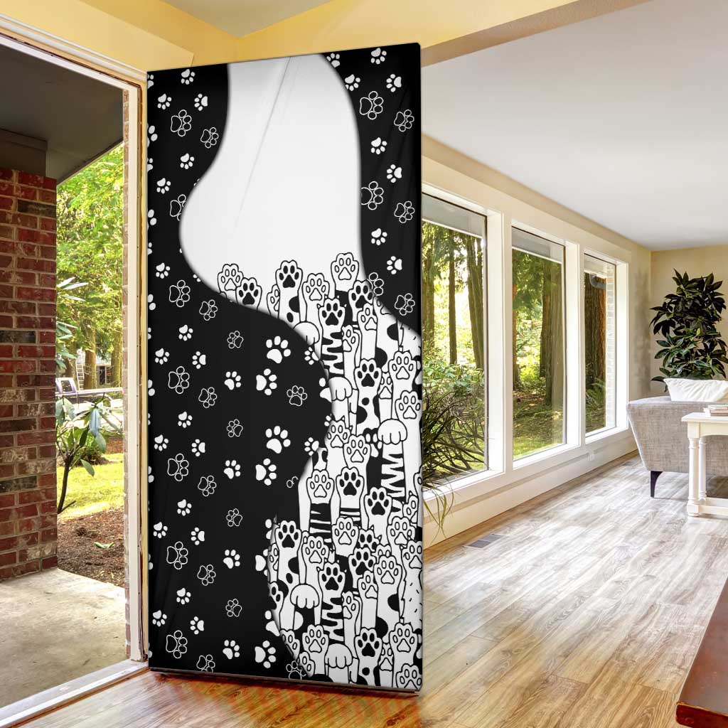 Judging You Silently Door Cover Black Cat Playful Monochrome Paw Print