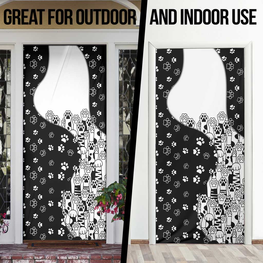 Judging You Silently Door Cover Black Cat Playful Monochrome Paw Print