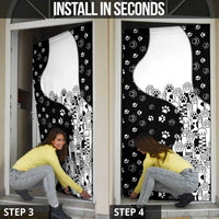 Judging You Silently Door Cover Black Cat Playful Monochrome Paw Print