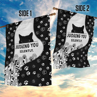 Judging You Silently Garden Flag Black Cat Playful Monochrome Paw Print