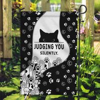 Judging You Silently Garden Flag Black Cat Playful Monochrome Paw Print