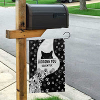 Judging You Silently Garden Flag Black Cat Playful Monochrome Paw Print