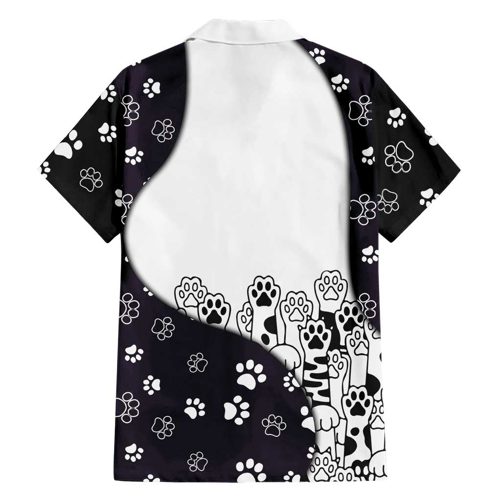 Judging You Silently Hawaiian Shirt Black Cat Playful Monochrome Paw Print