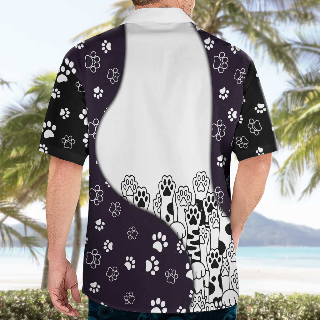 Judging You Silently Hawaiian Shirt Black Cat Playful Monochrome Paw Print