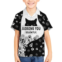 Judging You Silently Hawaiian Shirt Black Cat Playful Monochrome Paw Print