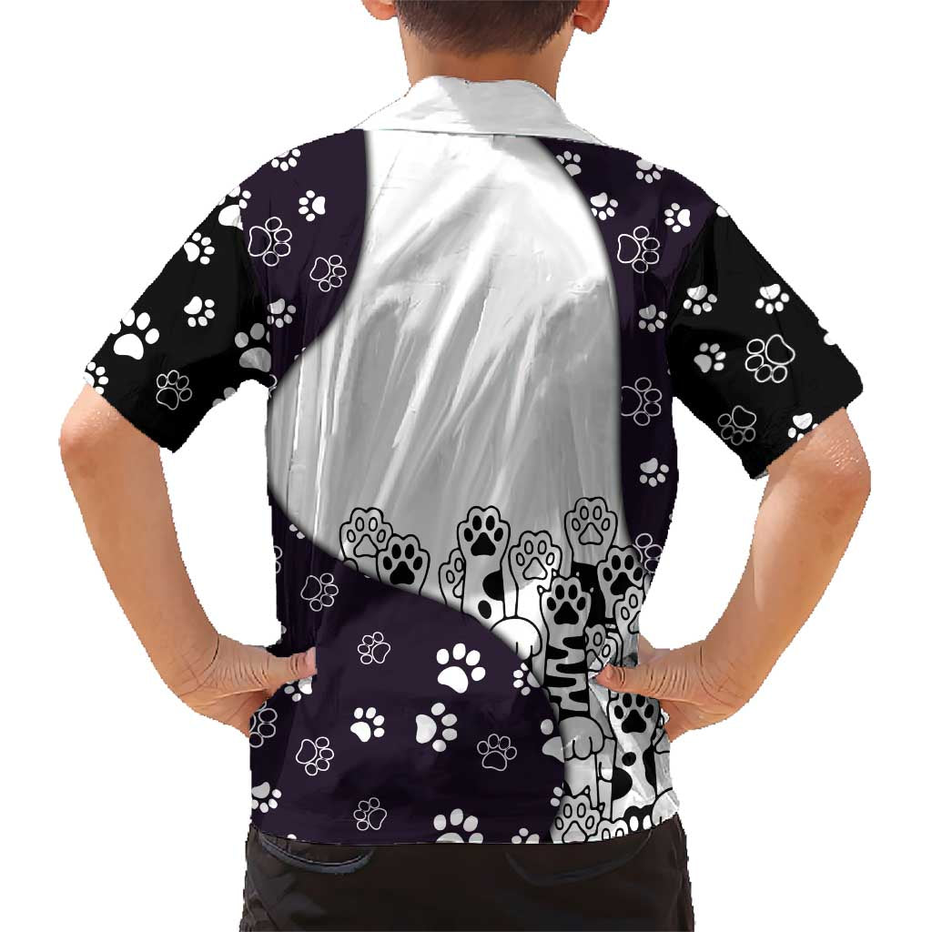 Judging You Silently Hawaiian Shirt Black Cat Playful Monochrome Paw Print