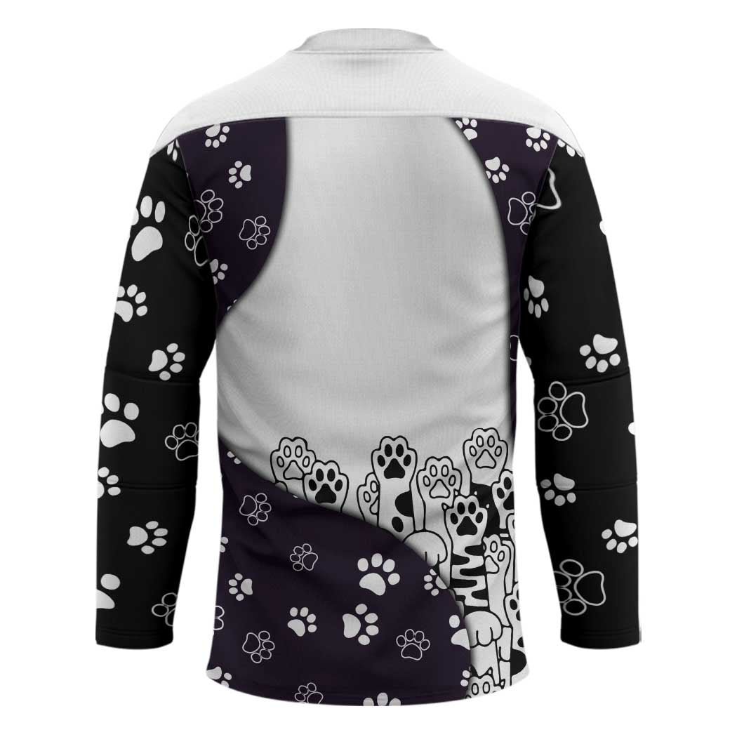 Judging You Silently Hockey Jersey Black Cat Playful Monochrome Paw Print