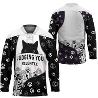Judging You Silently Hockey Jersey Black Cat Playful Monochrome Paw Print