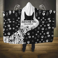 Judging You Silently Hooded Blanket Black Cat Playful Monochrome Paw Print