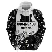 Judging You Silently Hoodie Black Cat Playful Monochrome Paw Print