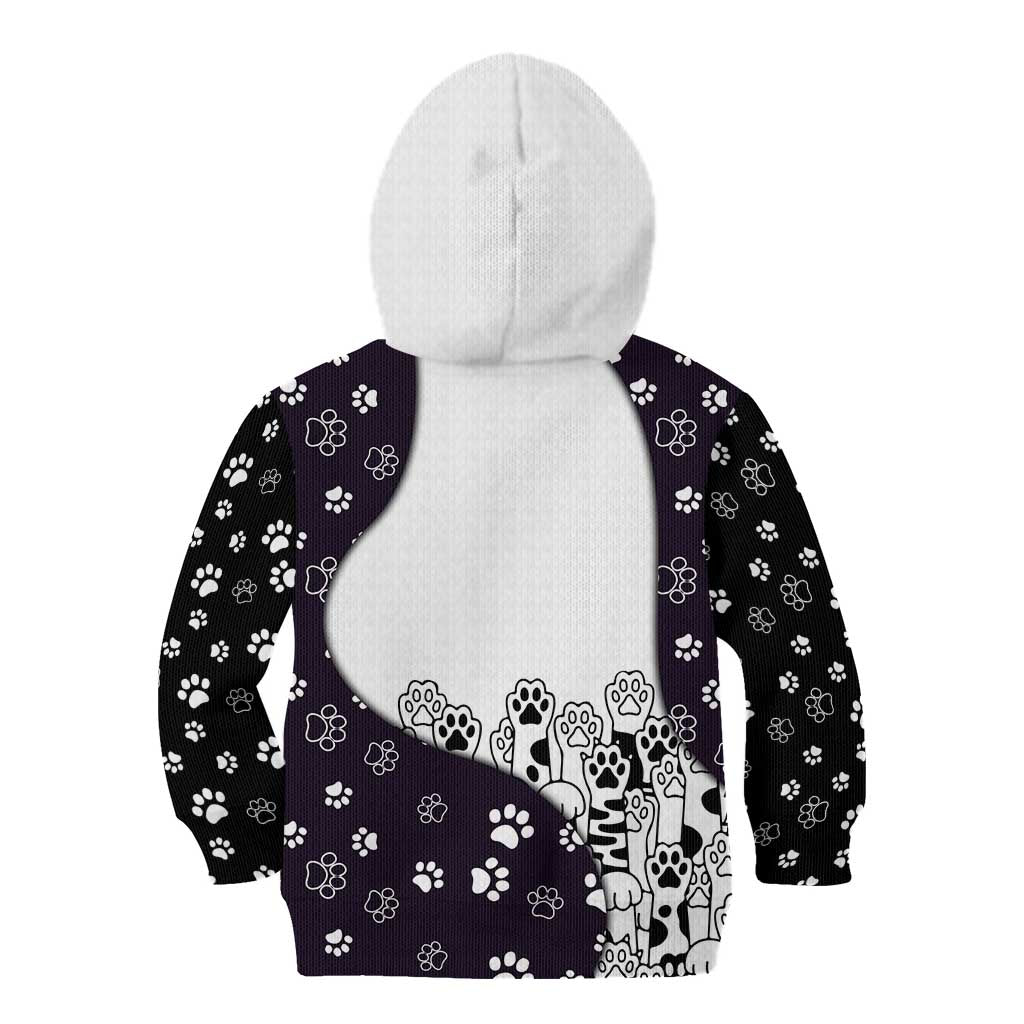 Judging You Silently Kid Hoodie Black Cat Playful Monochrome Paw Print