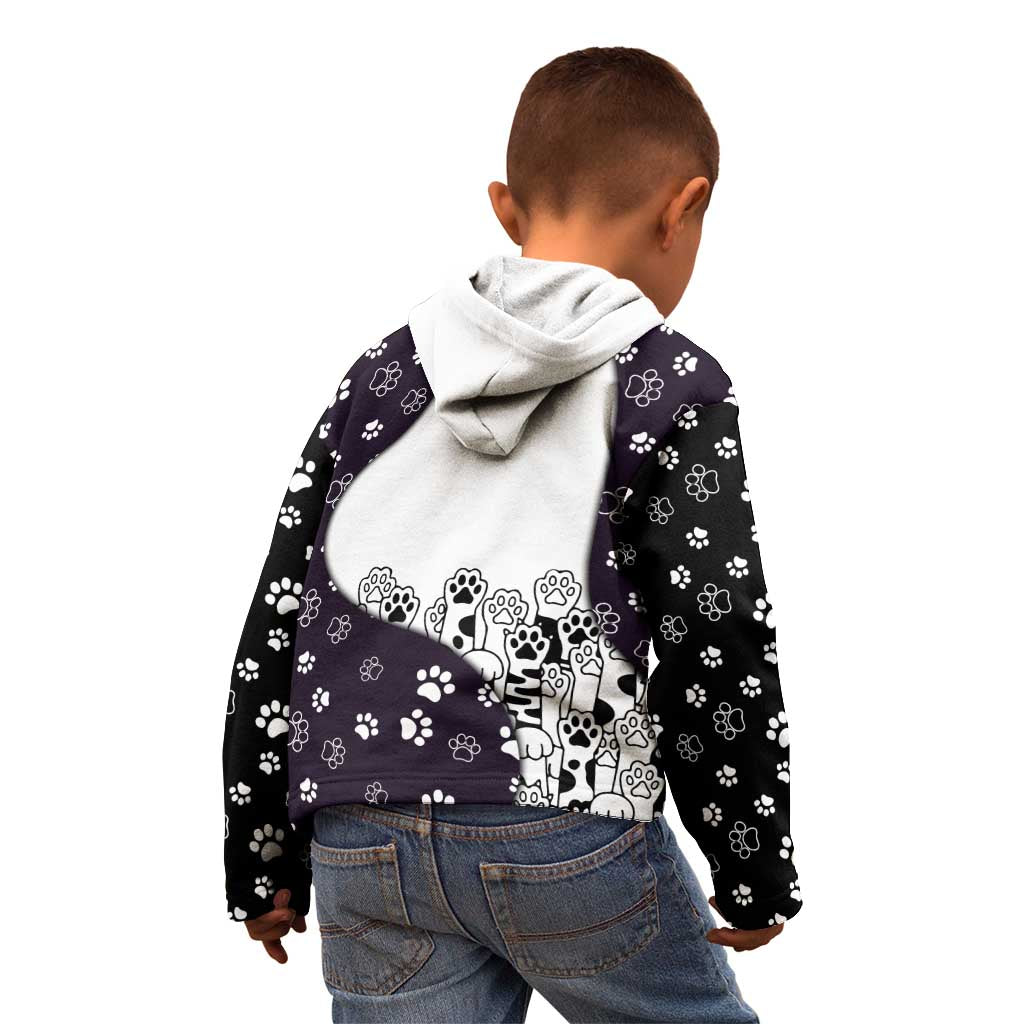 Judging You Silently Kid Hoodie Black Cat Playful Monochrome Paw Print