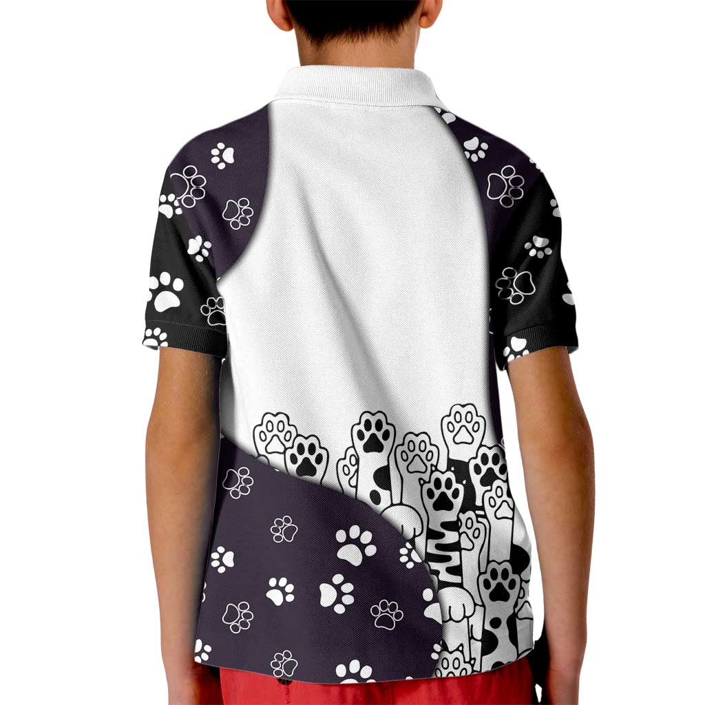Judging You Silently Kid Polo Shirt Black Cat Playful Monochrome Paw Print