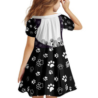 Judging You Silently Kid Short Sleeve Dress Black Cat Playful Monochrome Paw Print