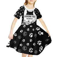 Judging You Silently Kid Short Sleeve Dress Black Cat Playful Monochrome Paw Print