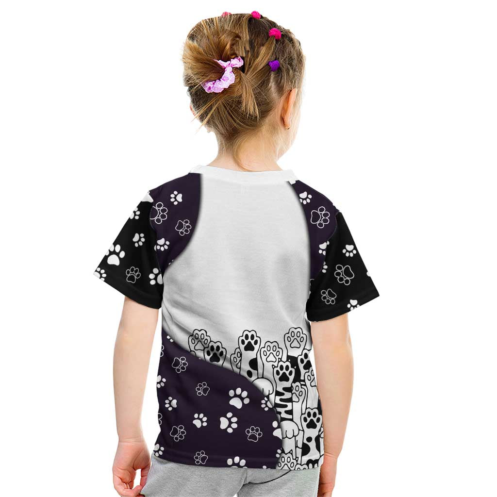 Judging You Silently Kid T Shirt Black Cat Playful Monochrome Paw Print