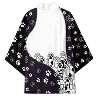 Judging You Silently Kimono Black Cat Playful Monochrome Paw Print