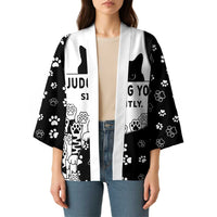 Judging You Silently Kimono Black Cat Playful Monochrome Paw Print