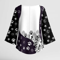 Judging You Silently Kimono Sleeve Blouse Black Cat Playful Monochrome Paw Print