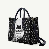 Judging You Silently Leather Bag Black Cat Playful Monochrome Paw Print