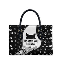 Judging You Silently Leather Bag Black Cat Playful Monochrome Paw Print