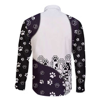 Judging You Silently Long Sleeve Button Shirt Black Cat Playful Monochrome Paw Print