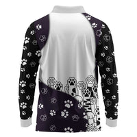 Judging You Silently Long Sleeve Polo Shirt Black Cat Playful Monochrome Paw Print
