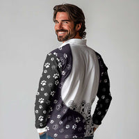 Judging You Silently Long Sleeve Polo Shirt Black Cat Playful Monochrome Paw Print