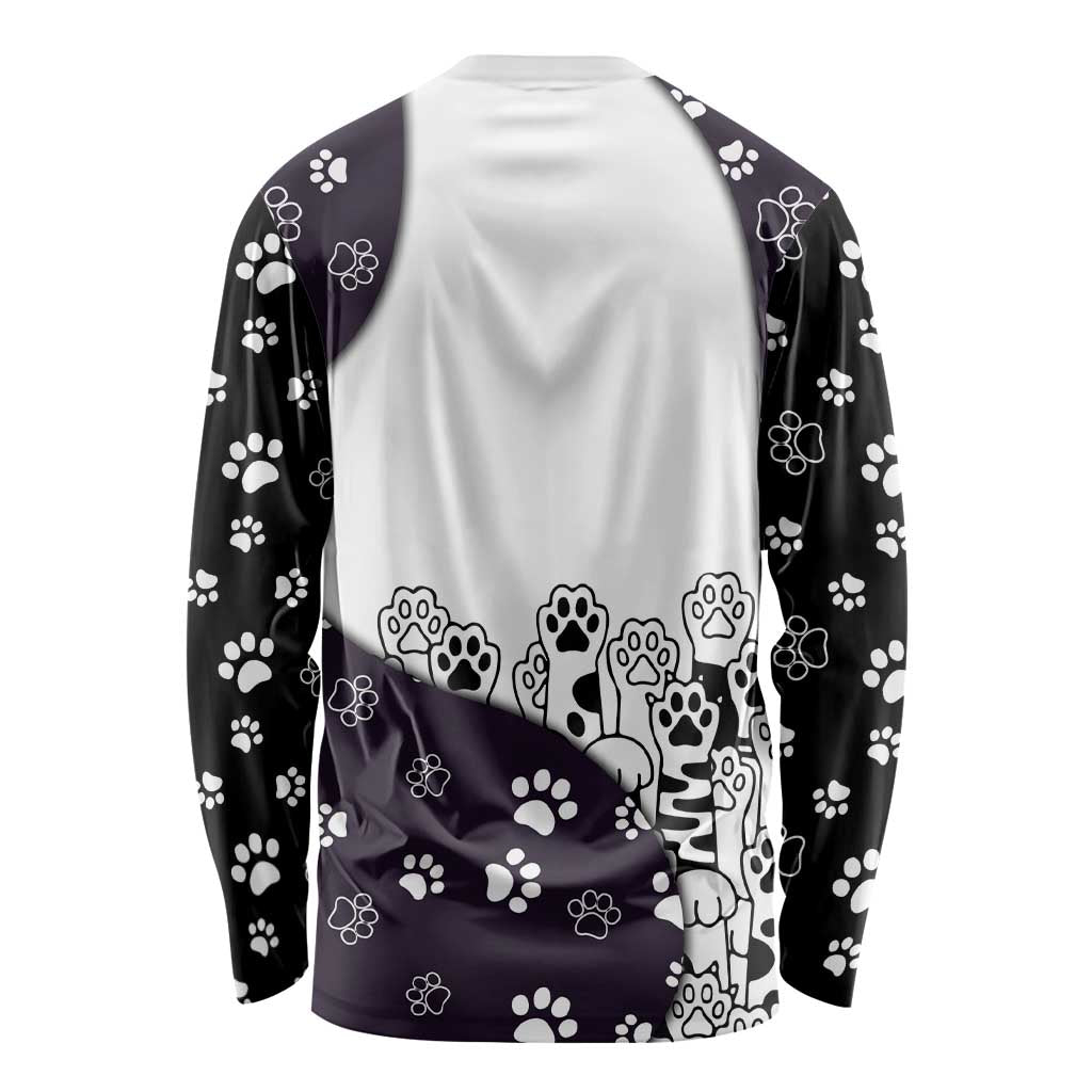 Judging You Silently Long Sleeve Shirt Black Cat Playful Monochrome Paw Print