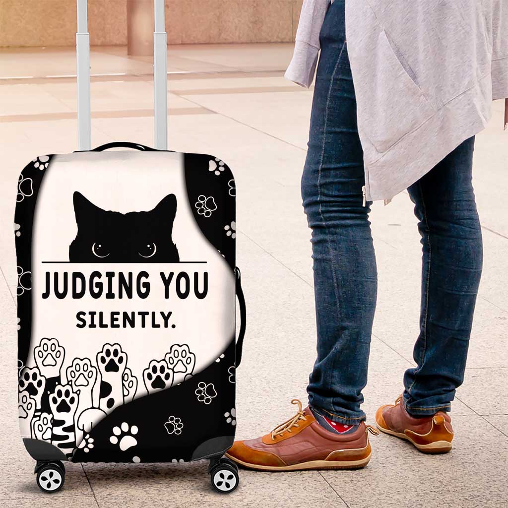 Judging You Silently Luggage Cover Black Cat Playful Monochrome Paw Print