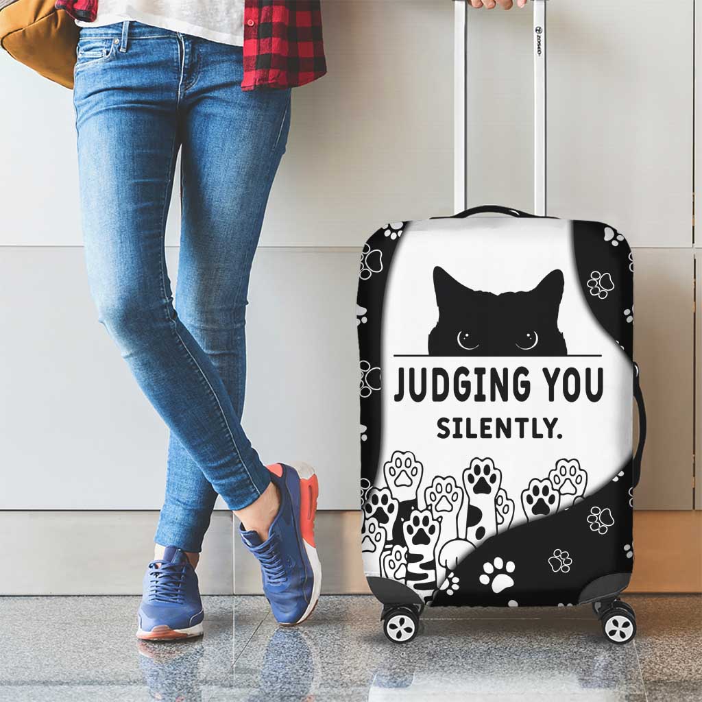 Judging You Silently Luggage Cover Black Cat Playful Monochrome Paw Print