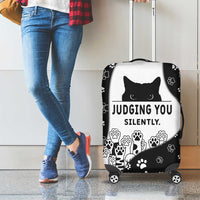 Judging You Silently Luggage Cover Black Cat Playful Monochrome Paw Print