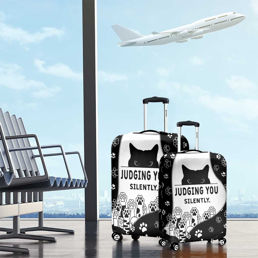 Judging You Silently Luggage Cover Black Cat Playful Monochrome Paw Print