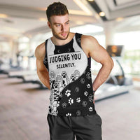 Judging You Silently Men Tank Top Black Cat Playful Monochrome Paw Print