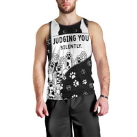 Judging You Silently Men Tank Top Black Cat Playful Monochrome Paw Print